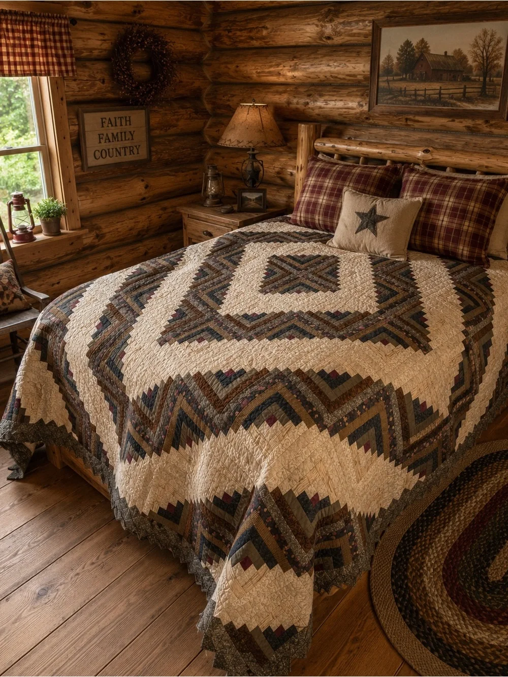 Donna Sharp Rustic Patchwork Log Cabon Quilt Bedspread 2 shams